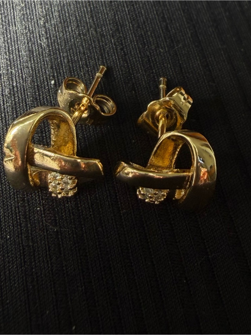 Gold Tone Women's Knot Stud Earrings - Gold w CZ NEW